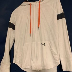 White Under Armour full zip light loose hoodie.